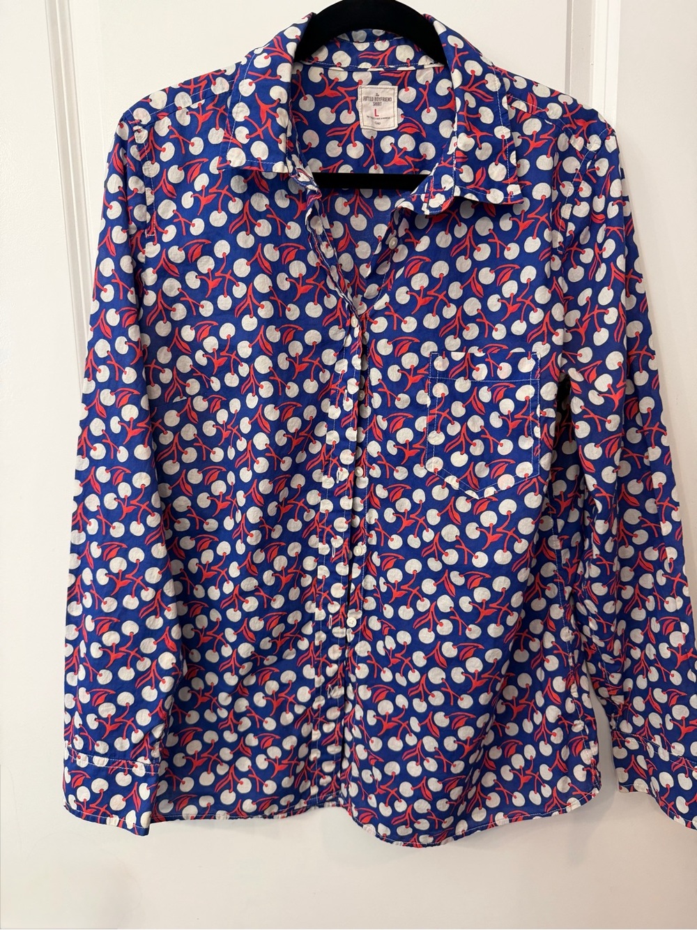 GAP Blue Button-Down Shirt with White and Red Cherry Print